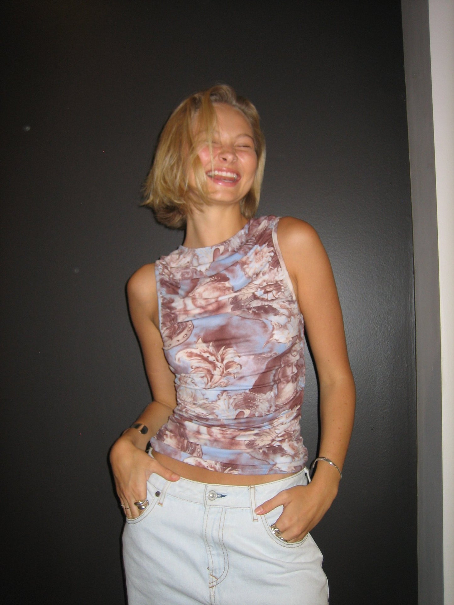 RUCHED HIGH NECK TOP - CLOUD