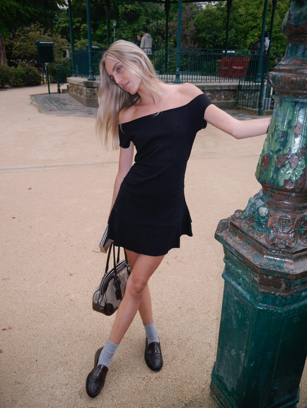 POINTELLE MINI DRESS - BLACK