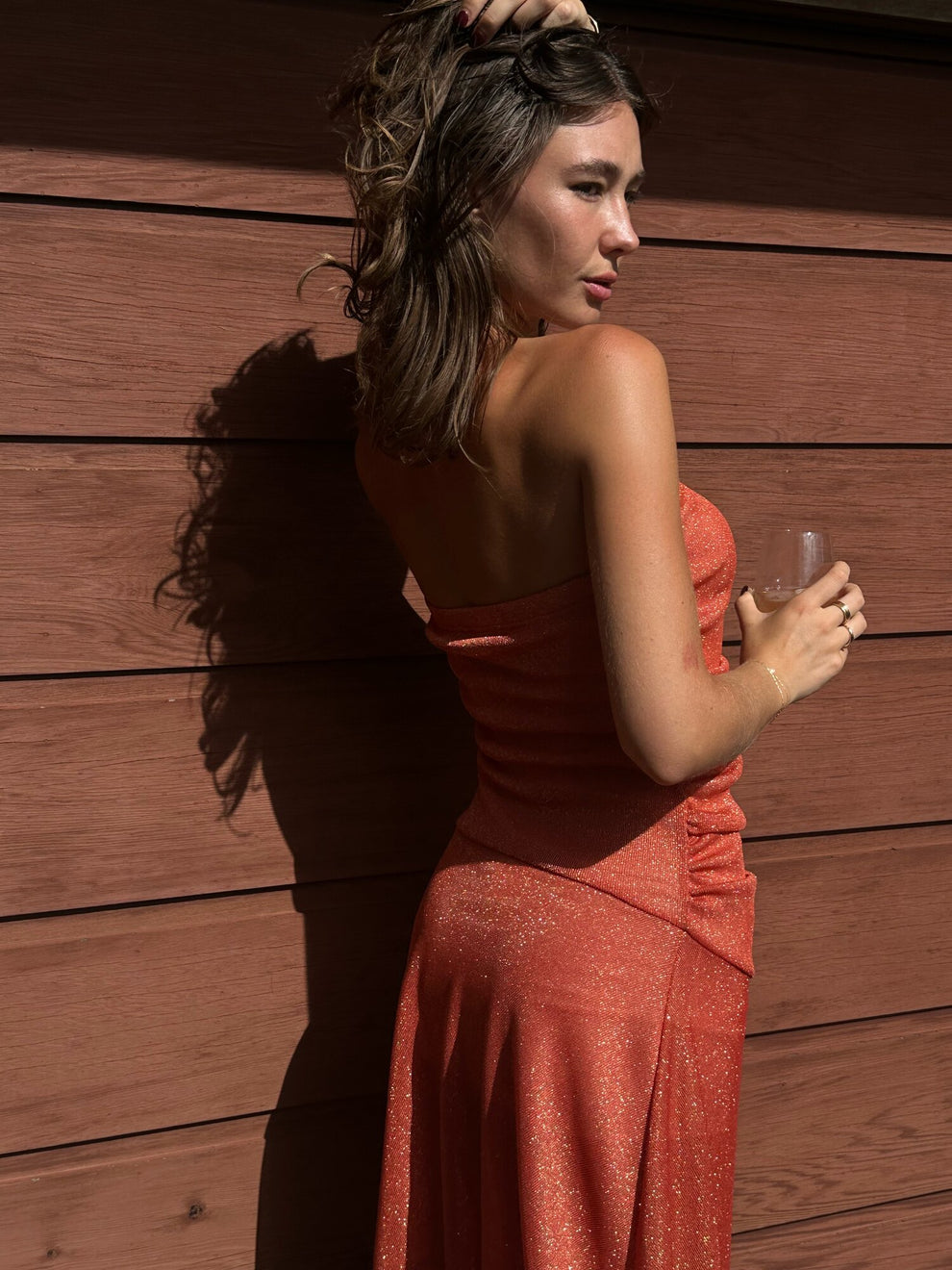 SPARKLE MIDI DRESS - PEACH