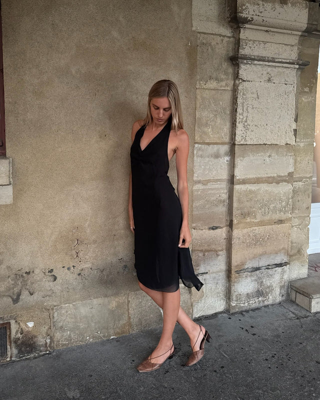 BACKLESS MIDI DRESS - BLACK