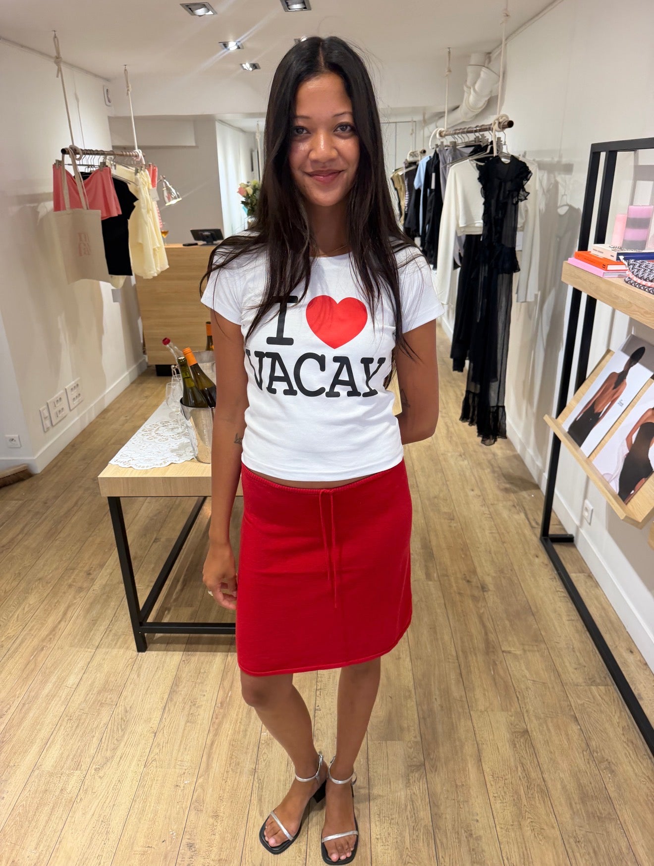 KNIT MIDI SKIRT - RED