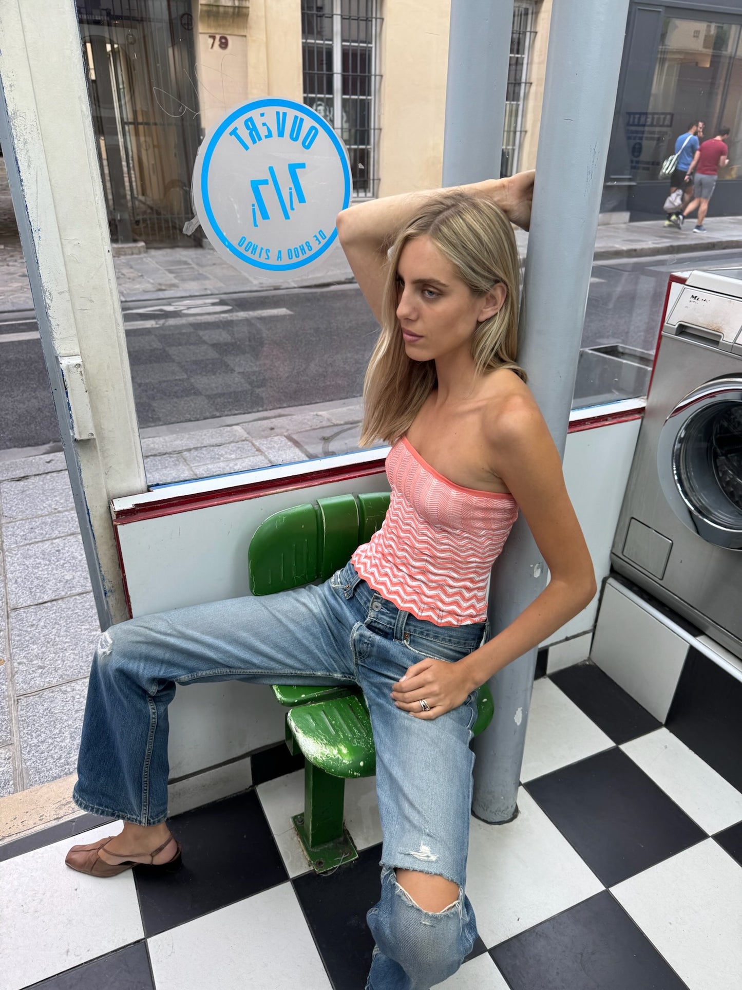 KNIT CHEVRON TUBE TOP - TANGO