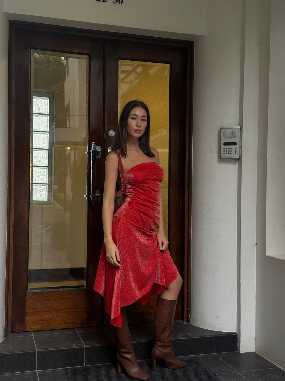 SPARKLE MIDI DRESS - CHERRY