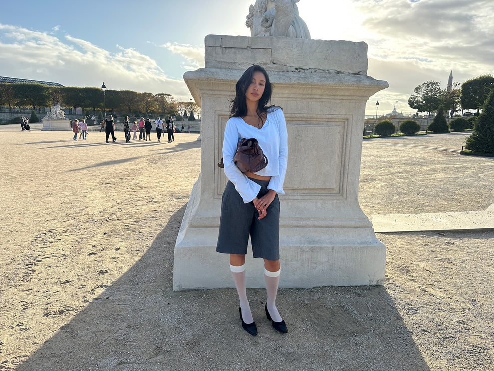 COTTON POWDER BLUE V-NECK LONG SLEEVE