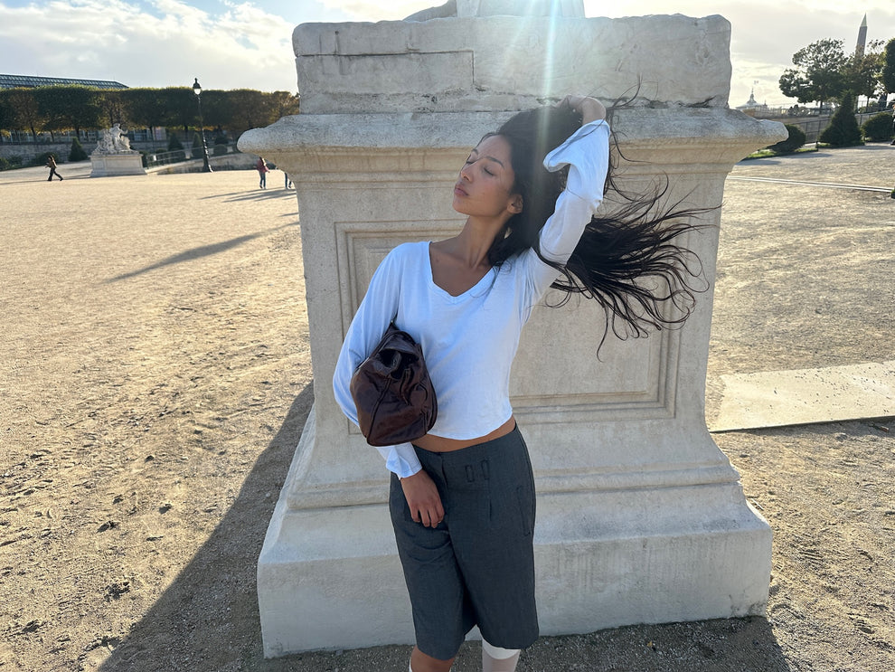 COTTON POWDER BLUE V-NECK LONG SLEEVE