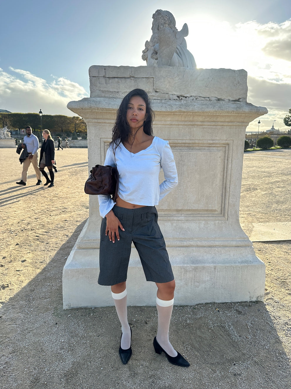 COTTON POWDER BLUE V-NECK LONG SLEEVE