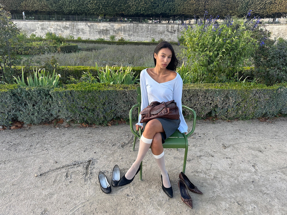 COTTON POWDER BLUE V-NECK LONG SLEEVE