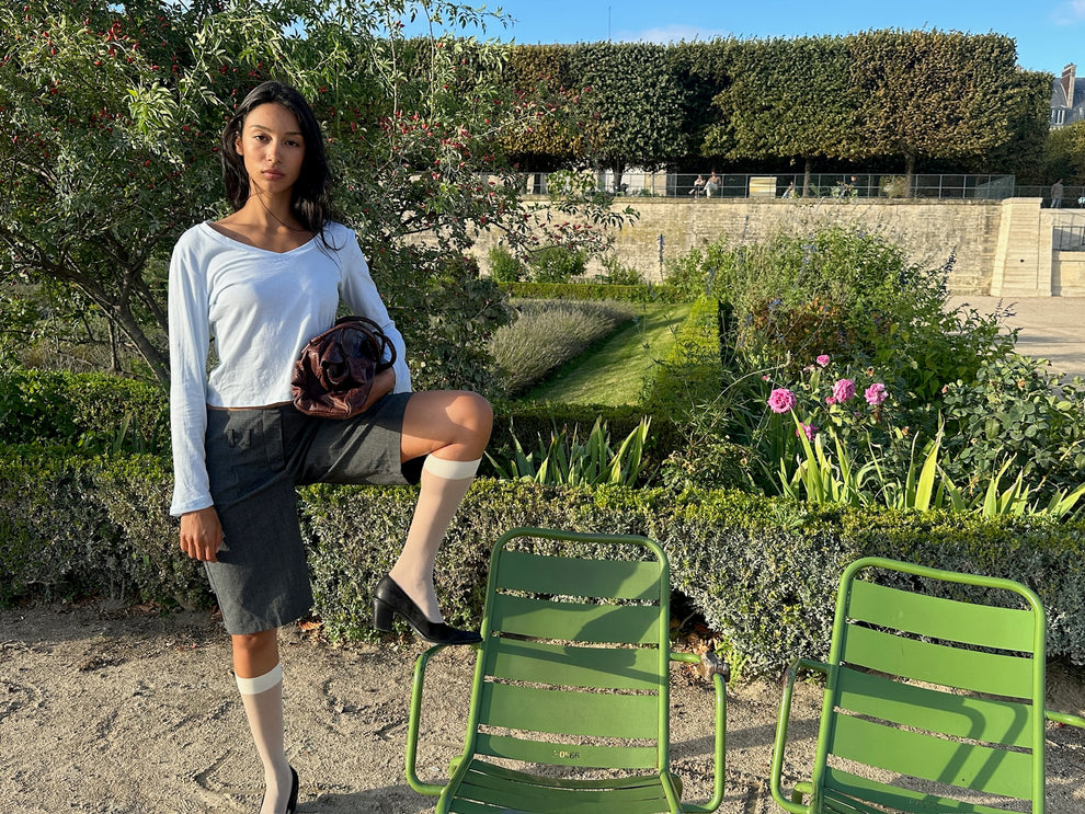 COTTON POWDER BLUE V-NECK LONG SLEEVE