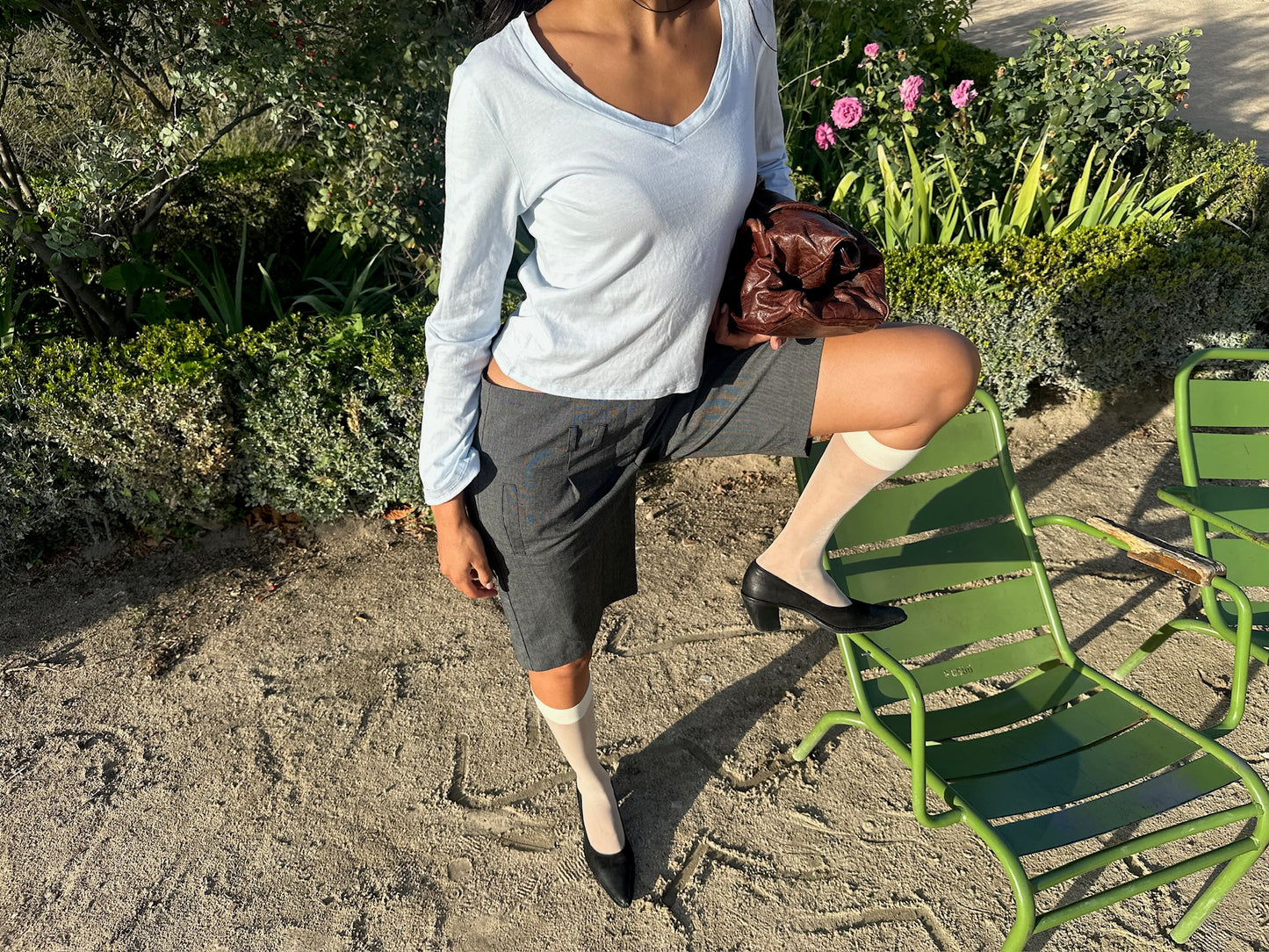 COTTON POWDER BLUE V-NECK LONG SLEEVE