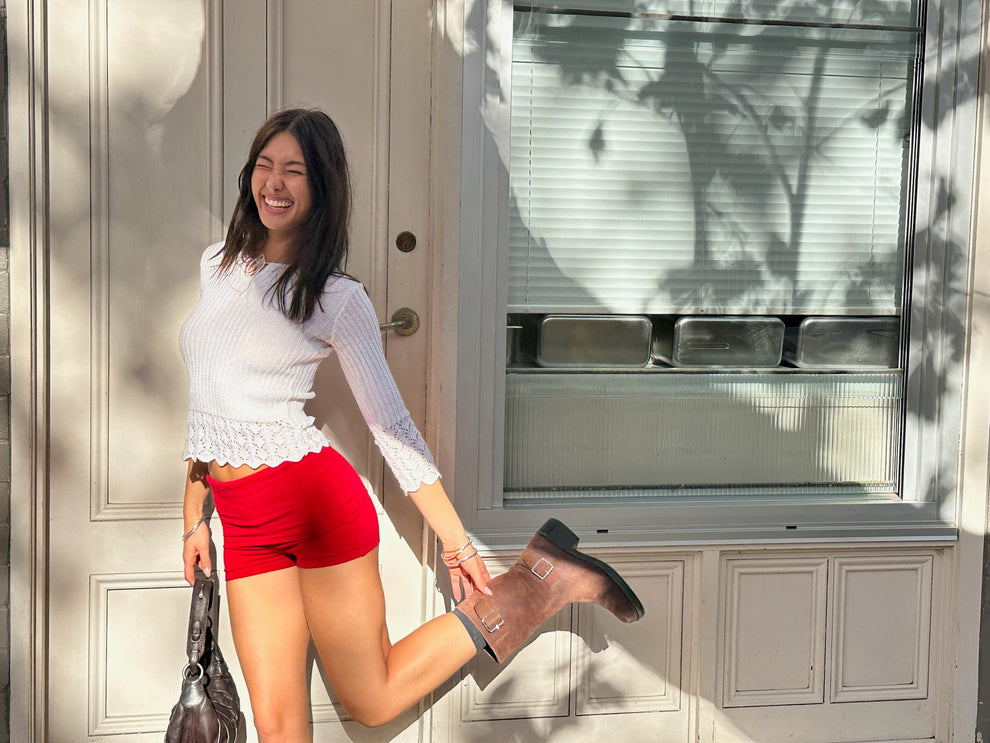 CHERRY KNIT FOLD OVER SHORTS