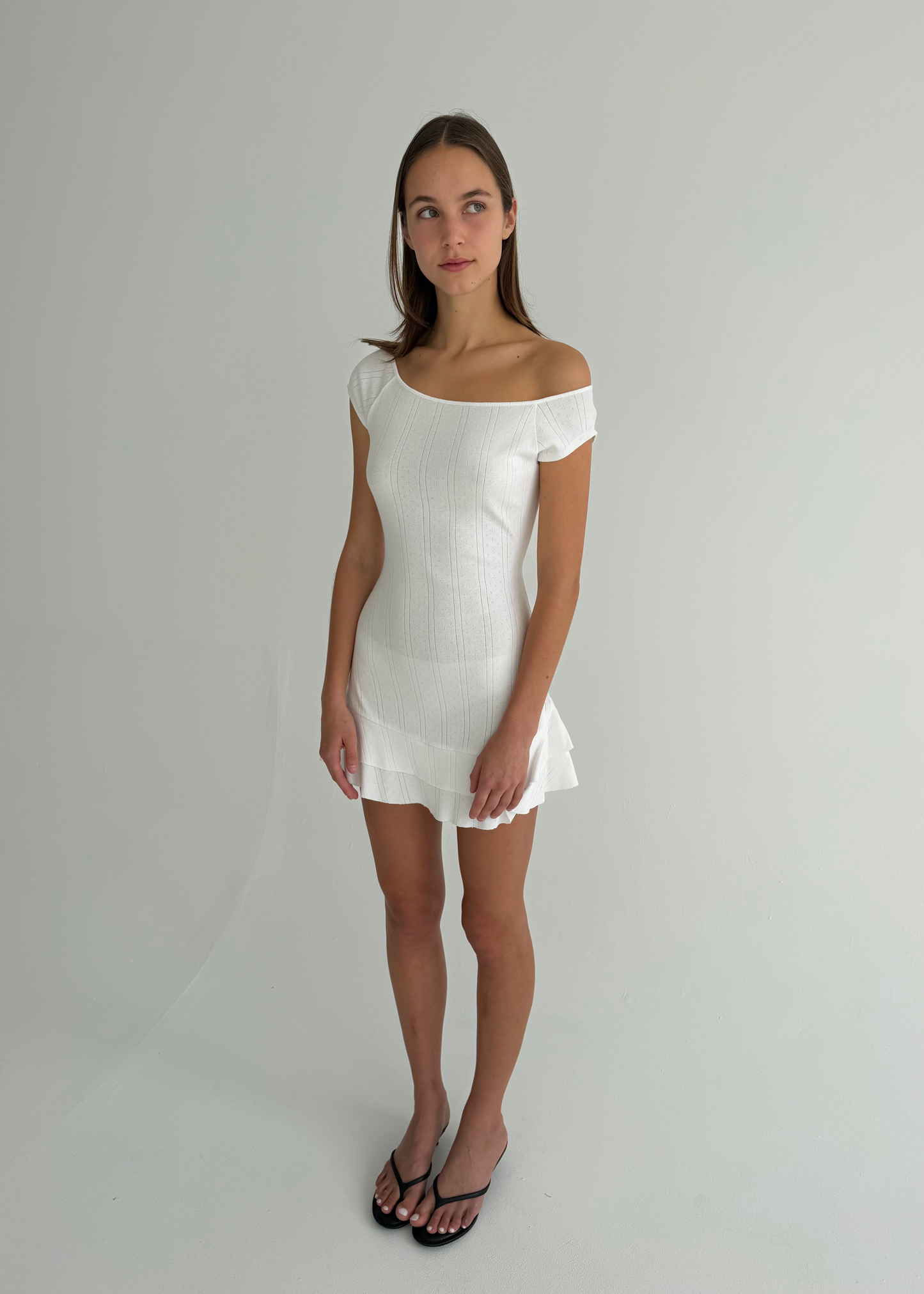 POINTELLE MINI DRESS - WHITE
