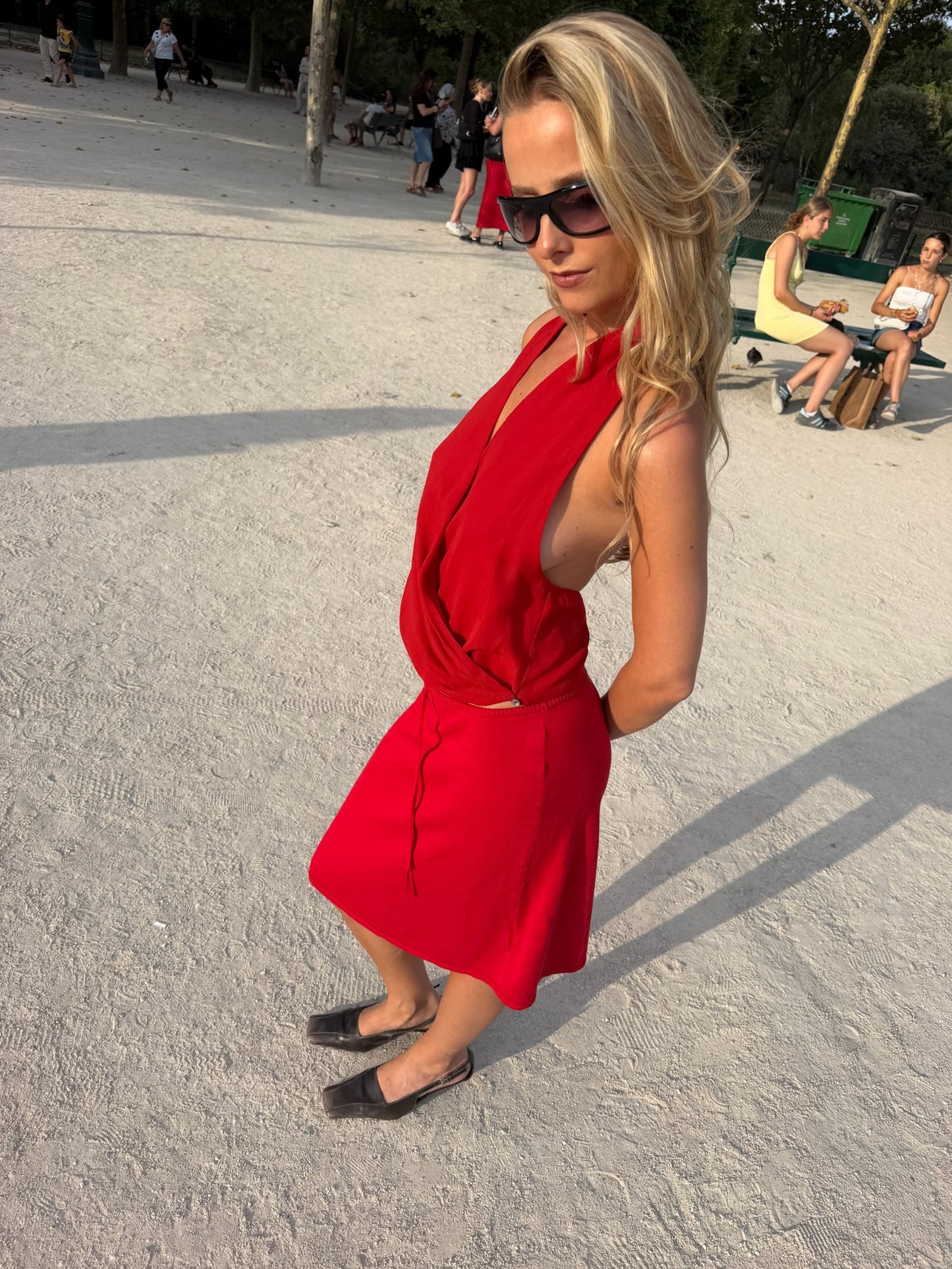 KNIT MIDI SKIRT - RED