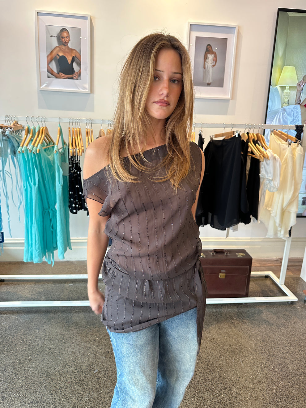 SEQUIN MINI DRESS - CHOCOLATE