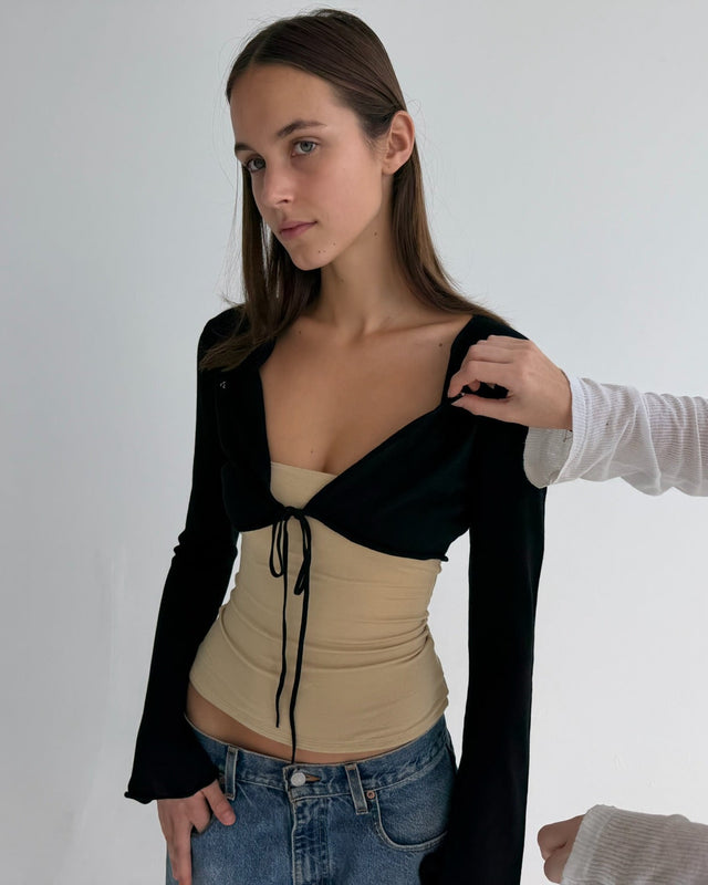 KNIT KEYHOLE CARDIGAN - BLACK