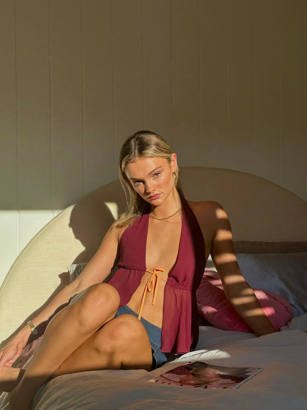 TIE TOP - BERRY AND APRICOT