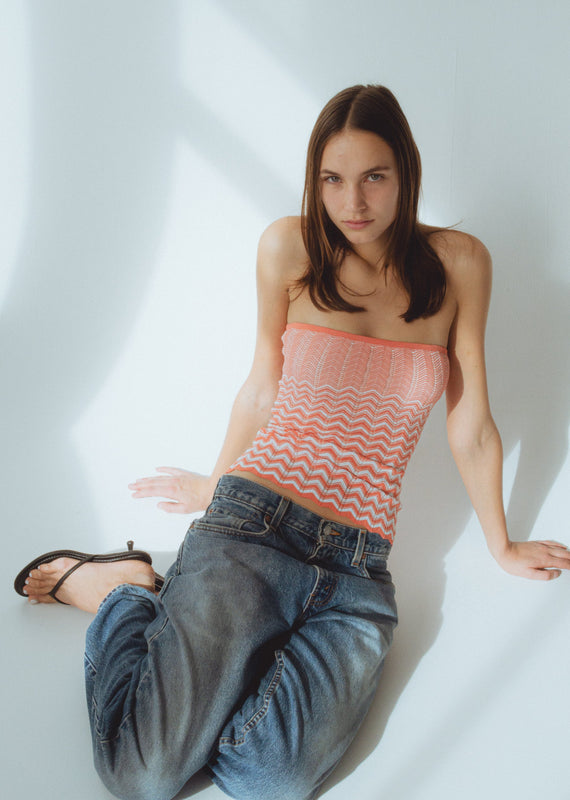 KNIT CHEVRON TUBE TOP - TANGO
