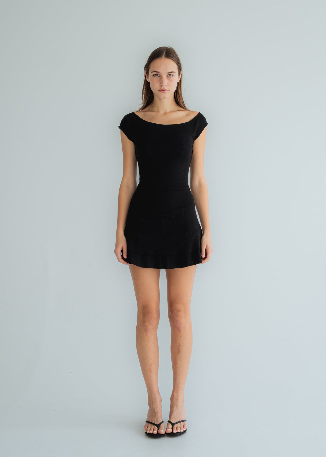 POINTELLE MINI DRESS - BLACK