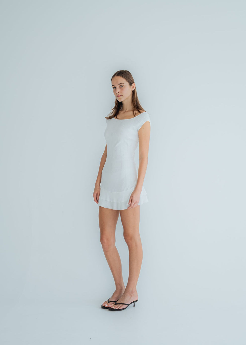 POINTELLE MINI DRESS - WHITE