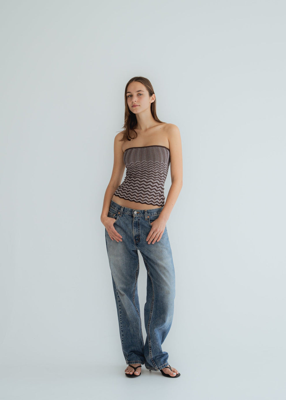 KNIT CHEVRON TUBE TOP - CHOC GREY