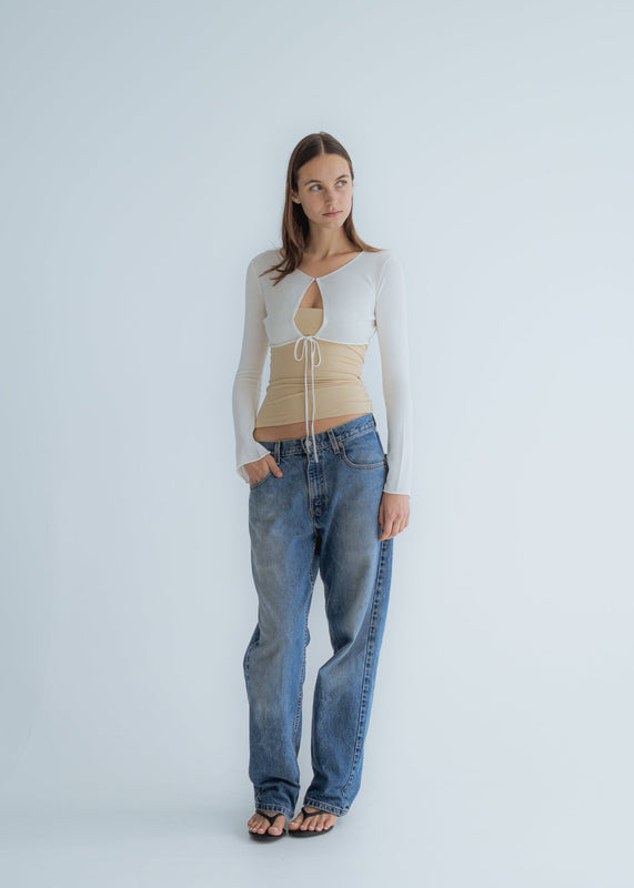 KNIT KEYHOLE CARDIGAN - IVORY