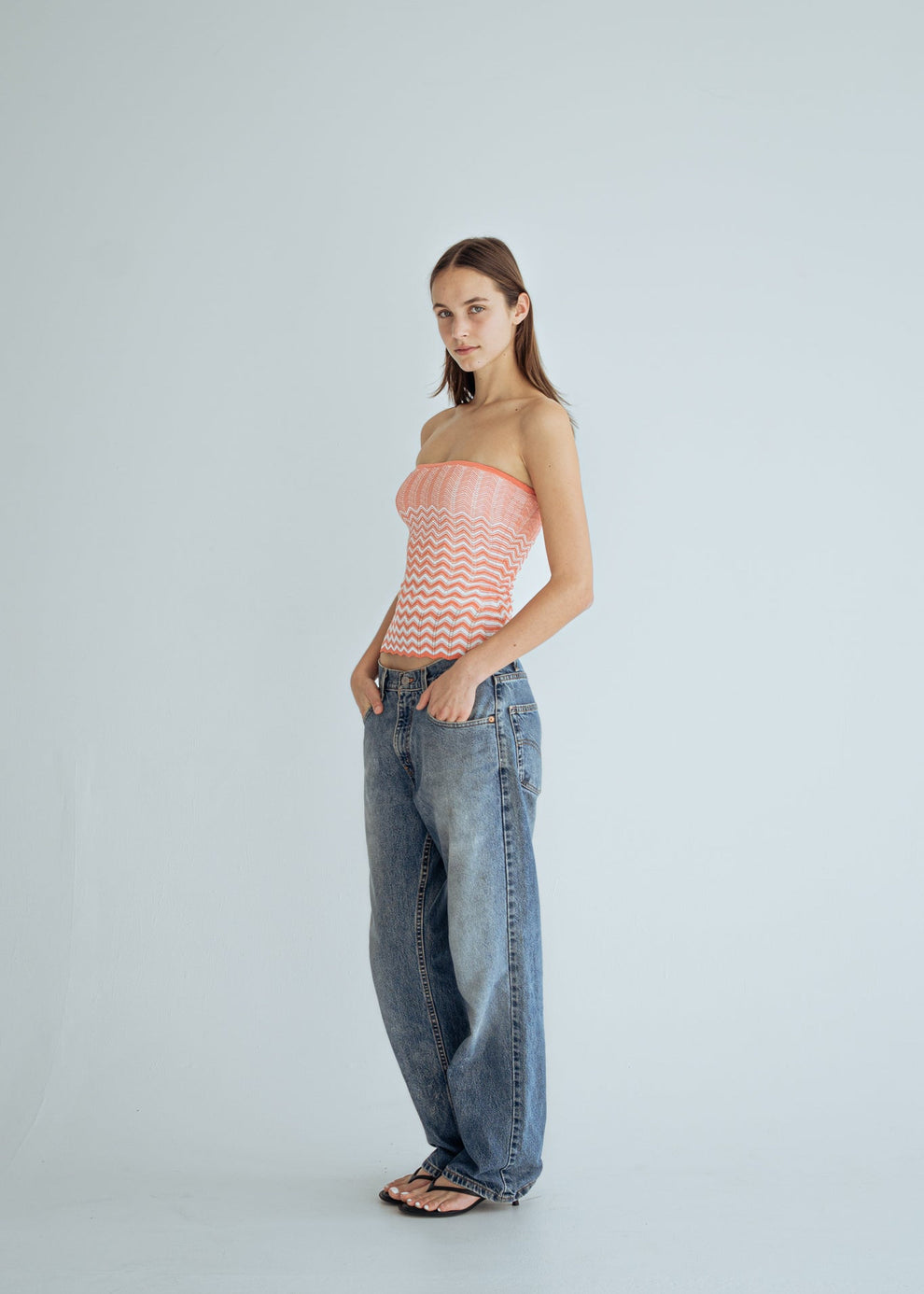 KNIT CHEVRON TUBE TOP - TANGO